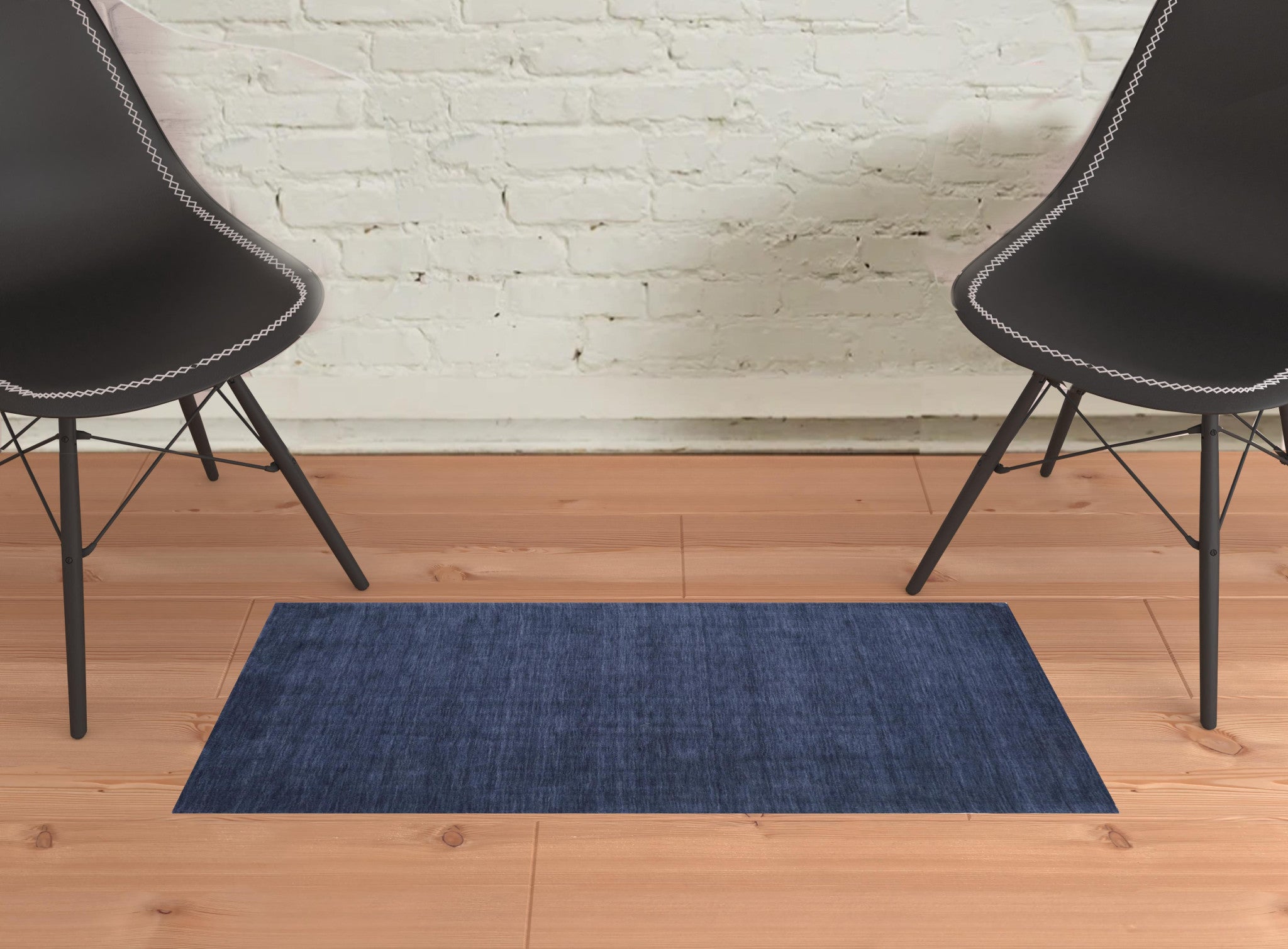 2' X 3' Blue Wool Hand Woven Stain Resistant Area Rug