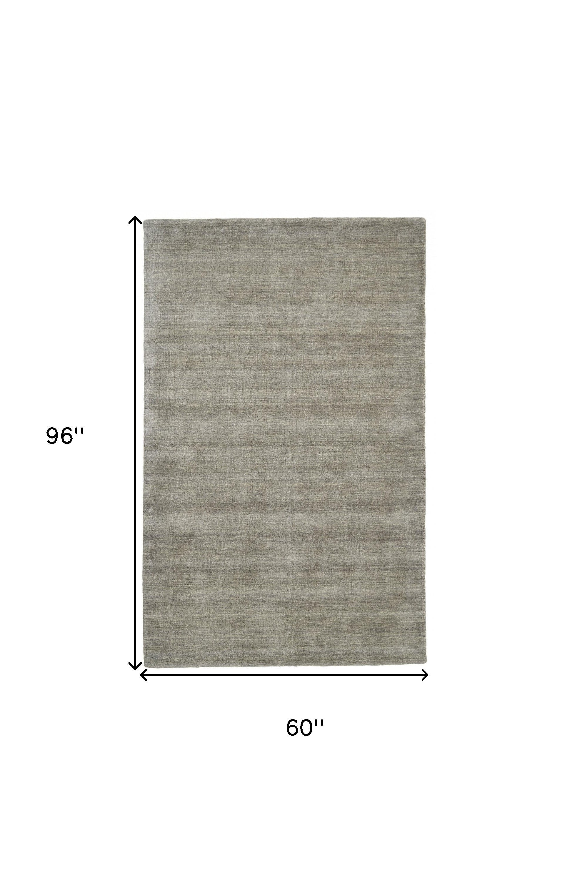 5' X 8' Gray And Ivory Wool Hand Woven Stain Resistant Area Rug