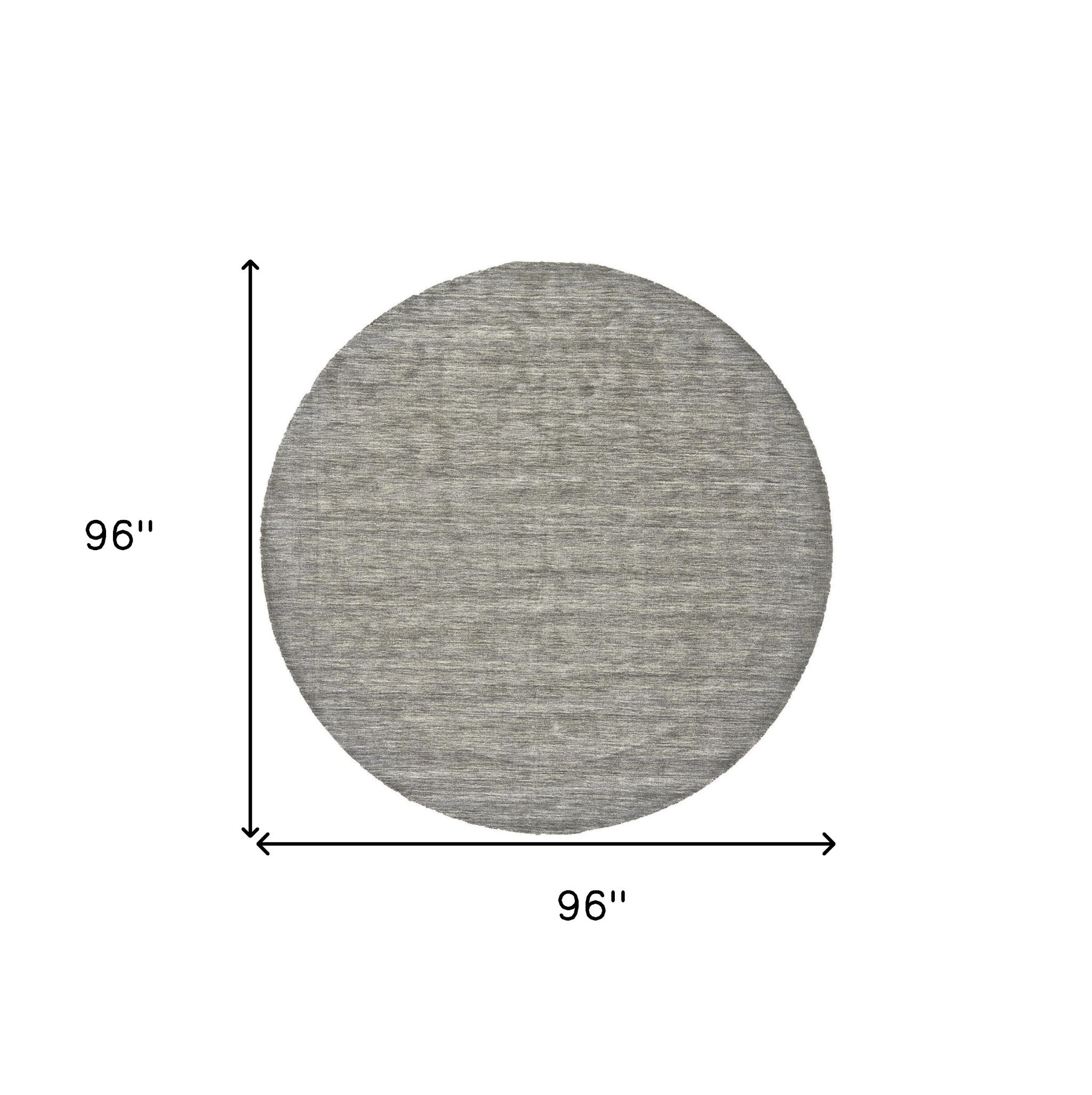 8' Gray And Ivory Round Wool Hand Woven Stain Resistant Area Rug