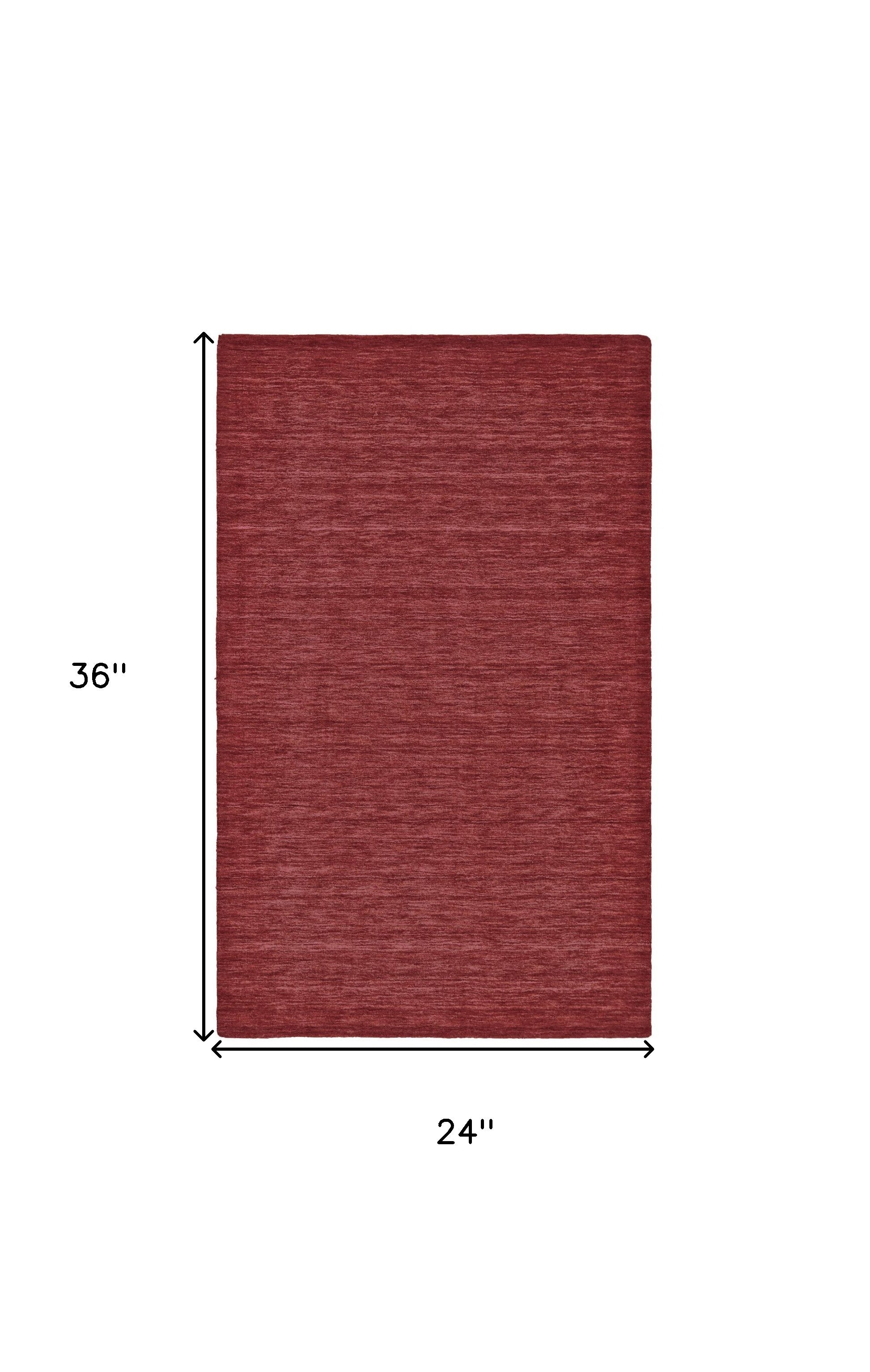 2' X 3' Red Wool Hand Woven Stain Resistant Area Rug