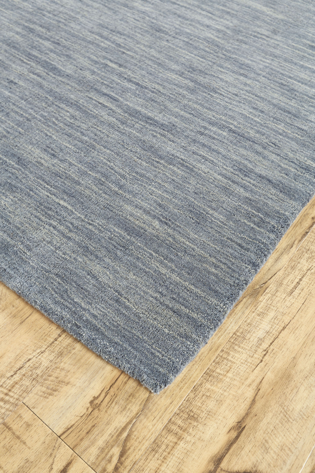 4' X 6' Gray And Blue Wool Hand Woven Stain Resistant Area Rug