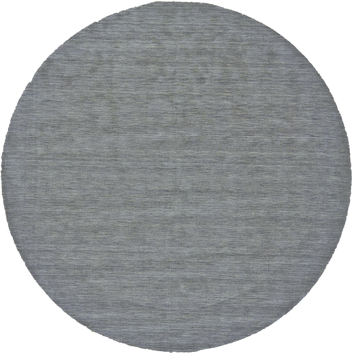 8' Gray And Blue Round Wool Hand Woven Stain Resistant Area Rug