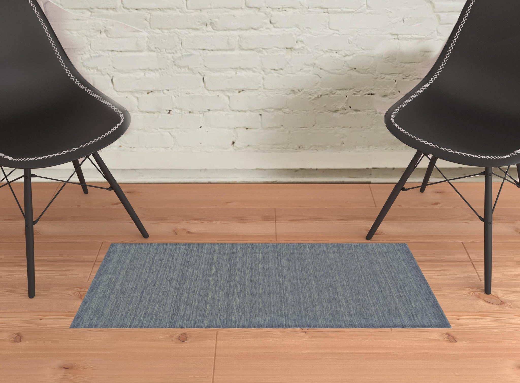 2' X 3' Gray And Blue Wool Hand Woven Stain Resistant Area Rug