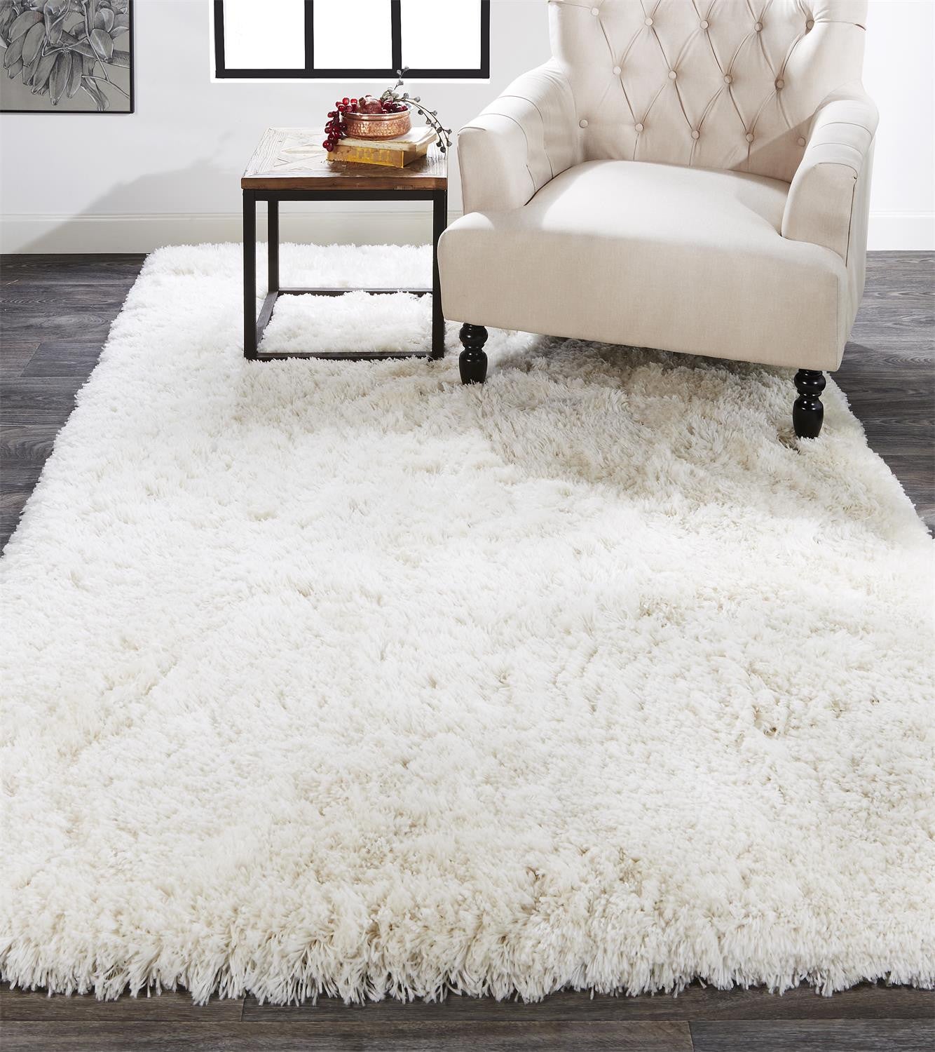 10' X 13' Ivory And White Shag Tufted Handmade Stain Resistant Area Rug