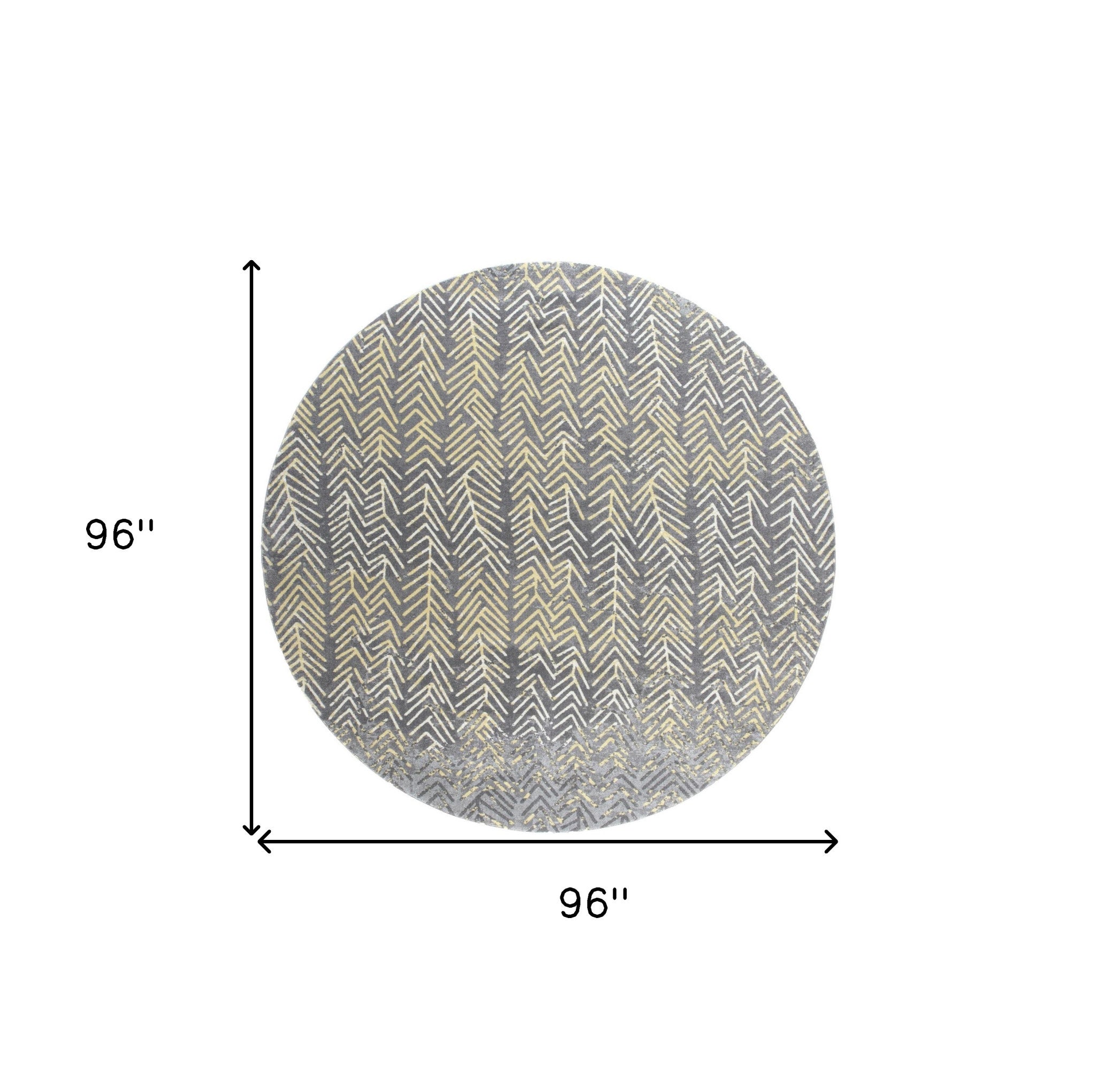 8' Gray Yellow And White Round Abstract Stain Resistant Area Rug