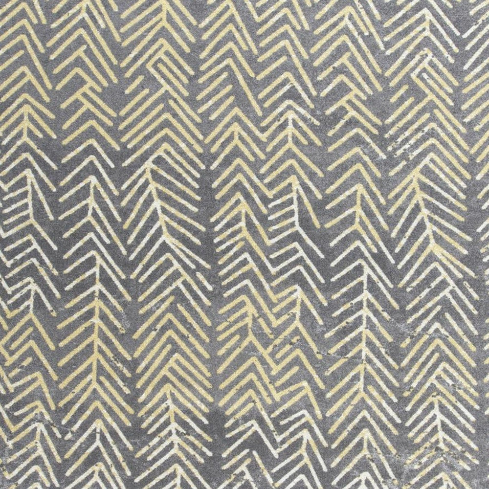 8' Gray Yellow And White Round Abstract Stain Resistant Area Rug