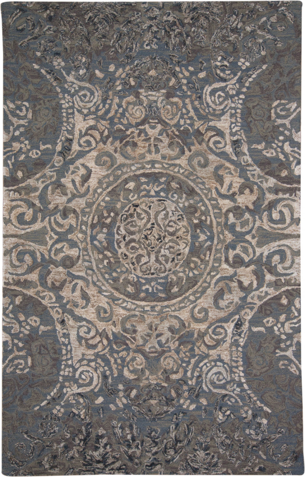 2' X 3' Gray Blue And Taupe Wool Abstract Tufted Handmade Stain Resistant Area Rug