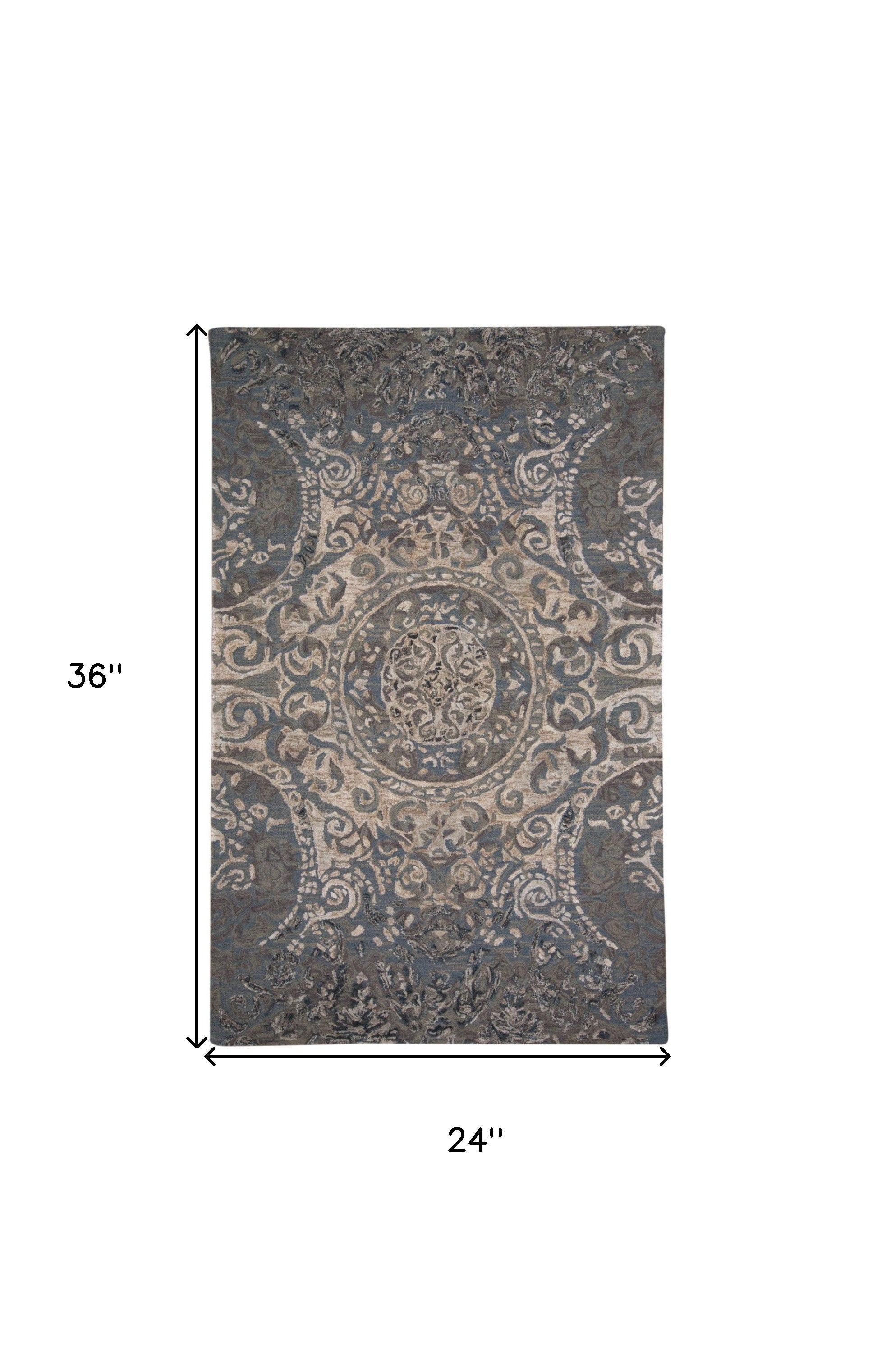 2' X 3' Gray Blue And Taupe Wool Abstract Tufted Handmade Stain Resistant Area Rug