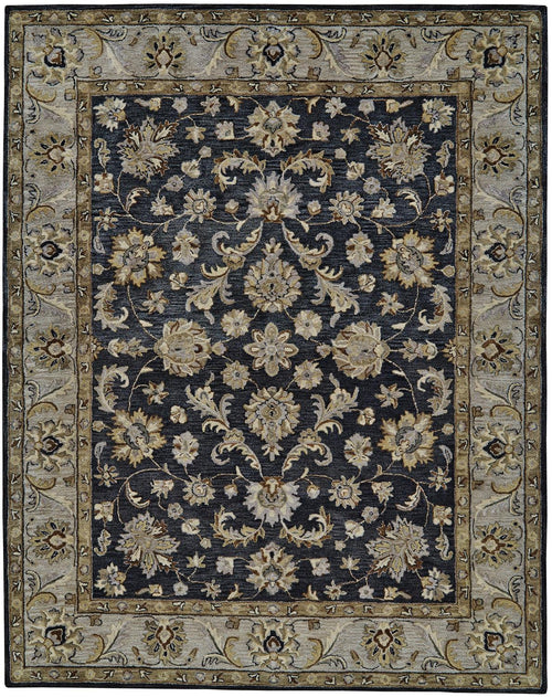 4' X 6' Blue Gray And Taupe Wool Floral Tufted Handmade Stain Resistant Area Rug