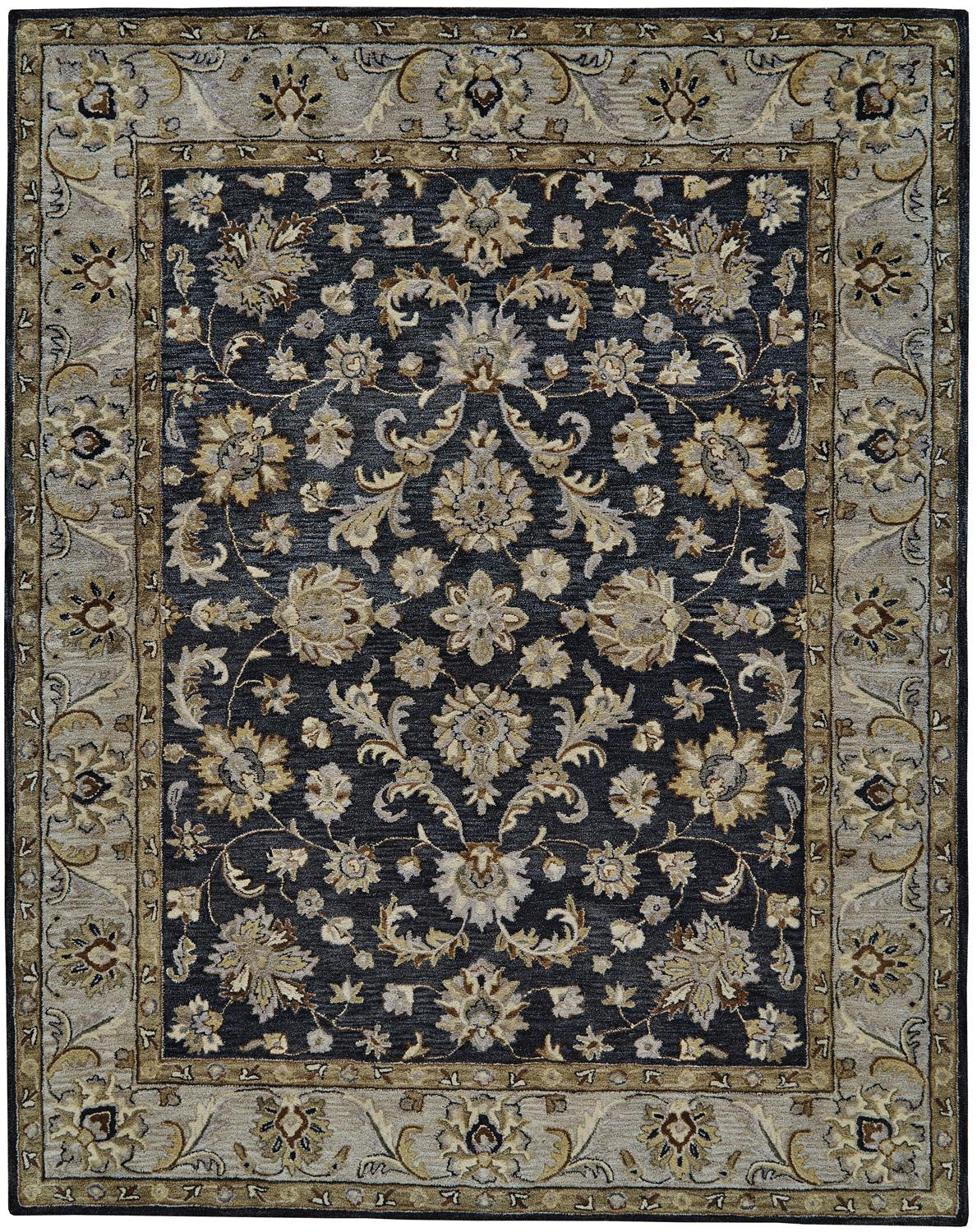 8' X 11' Blue Gray And Taupe Wool Floral Tufted Handmade Stain Resistant Area Rug