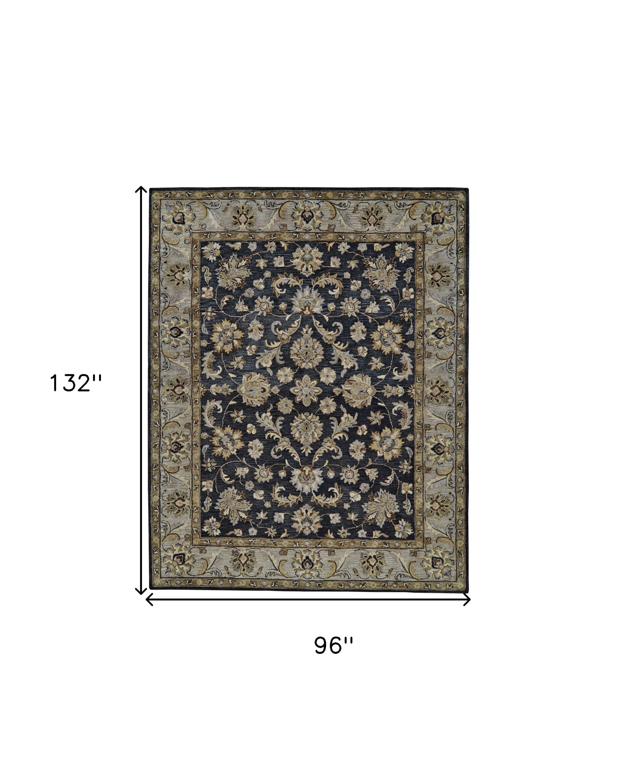 8' X 11' Blue Gray And Taupe Wool Floral Tufted Handmade Stain Resistant Area Rug