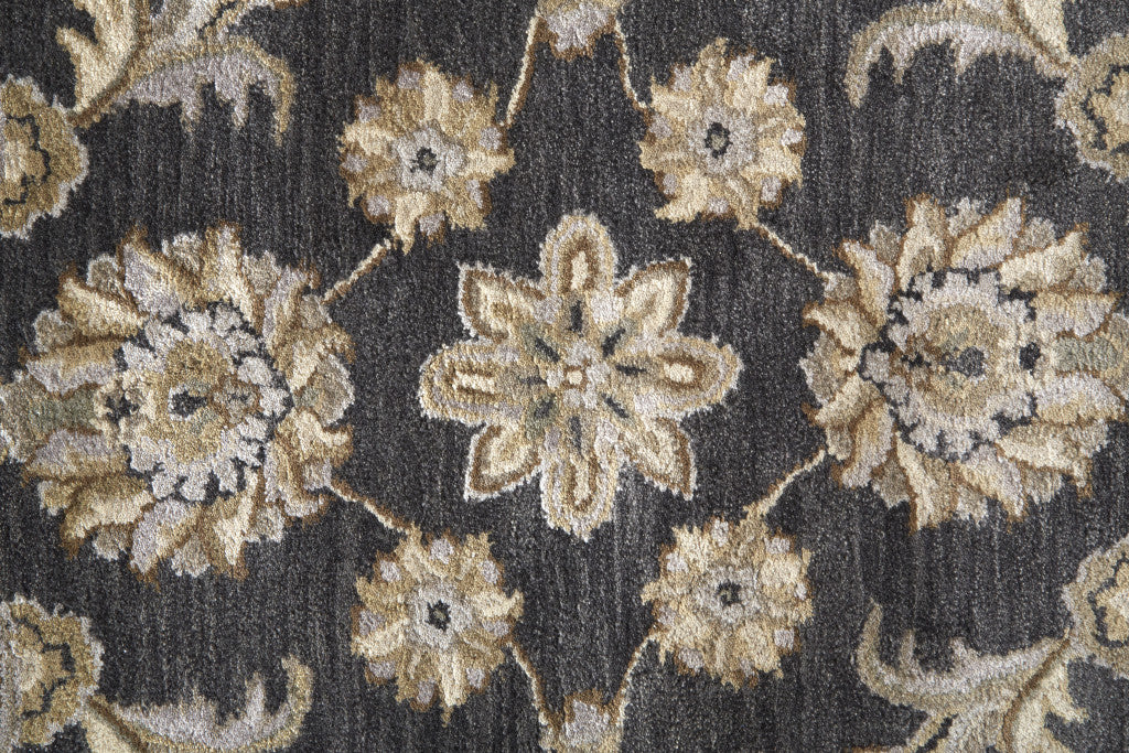 8' X 11' Blue Gray And Taupe Wool Floral Tufted Handmade Stain Resistant Area Rug