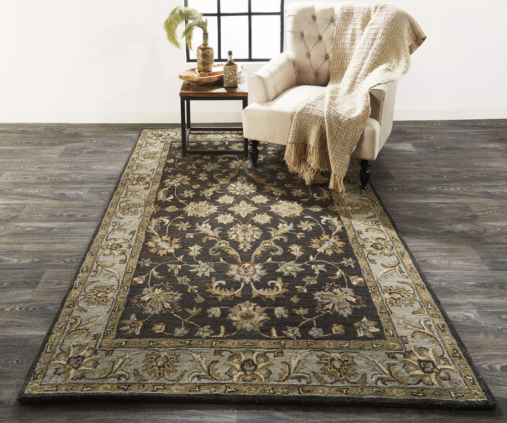 10' X 13' Blue Gray And Taupe Wool Floral Tufted Handmade Stain Resistant Area Rug