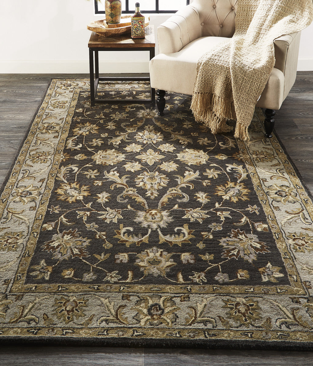 10' X 13' Blue Gray And Taupe Wool Floral Tufted Handmade Stain Resistant Area Rug