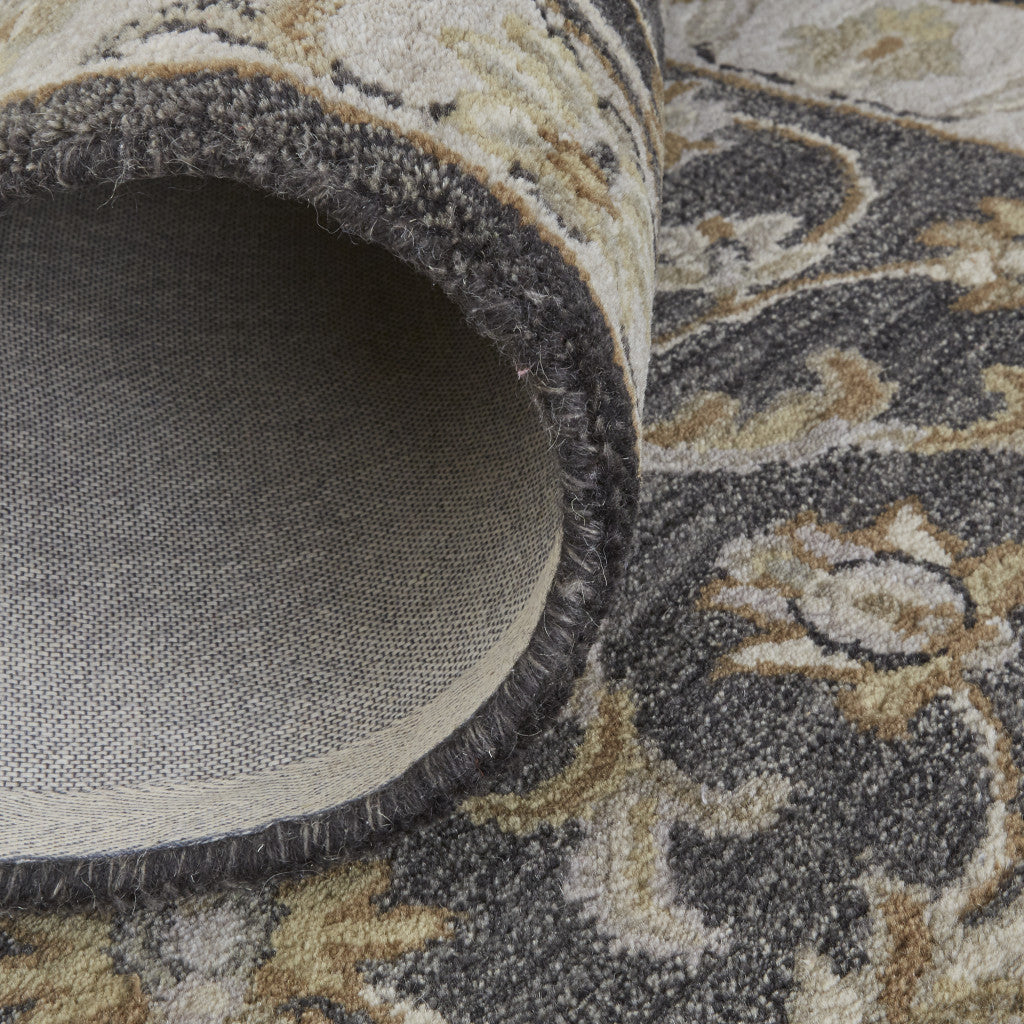 8' Blue Gray And Taupe Round Wool Floral Tufted Handmade Stain Resistant Area Rug