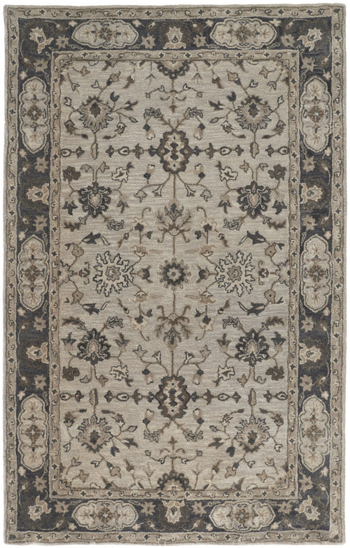 5' X 8' Gray Ivory And Taupe Wool Floral Tufted Handmade Stain Resistant Area Rug