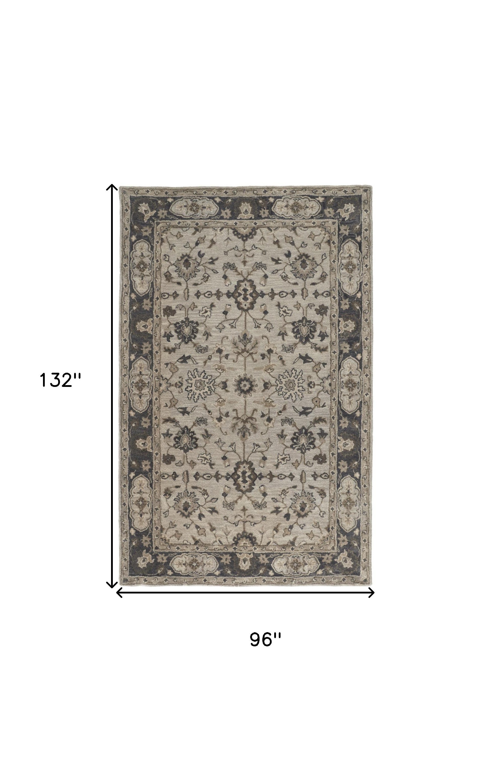 8' X 11' Gray Ivory And Taupe Wool Floral Tufted Handmade Stain Resistant Area Rug