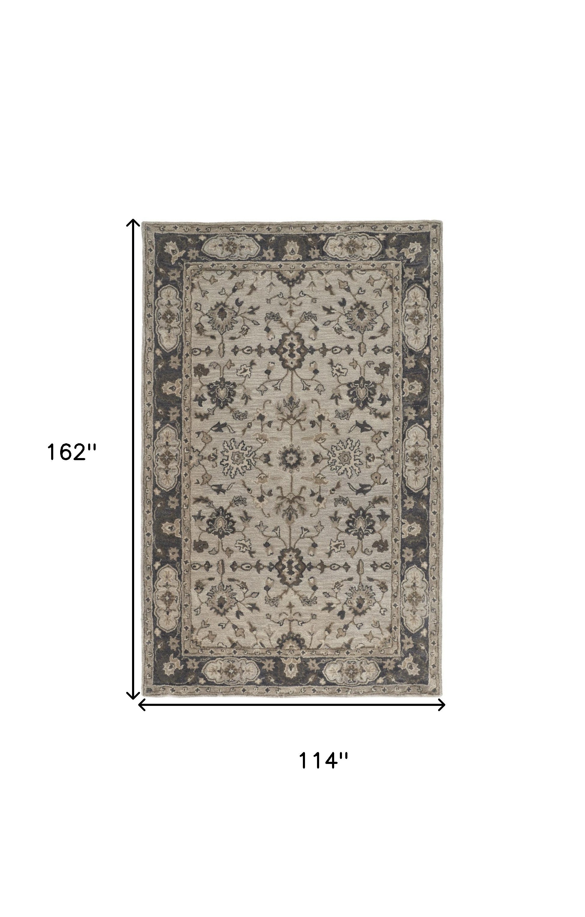 10' X 13' Gray Ivory And Taupe Wool Floral Tufted Handmade Stain Resistant Area Rug