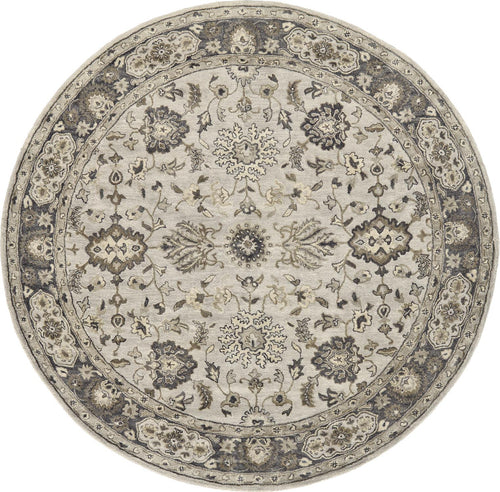 8' Gray Ivory And Taupe Round Wool Floral Tufted Handmade Stain Resistant Area Rug