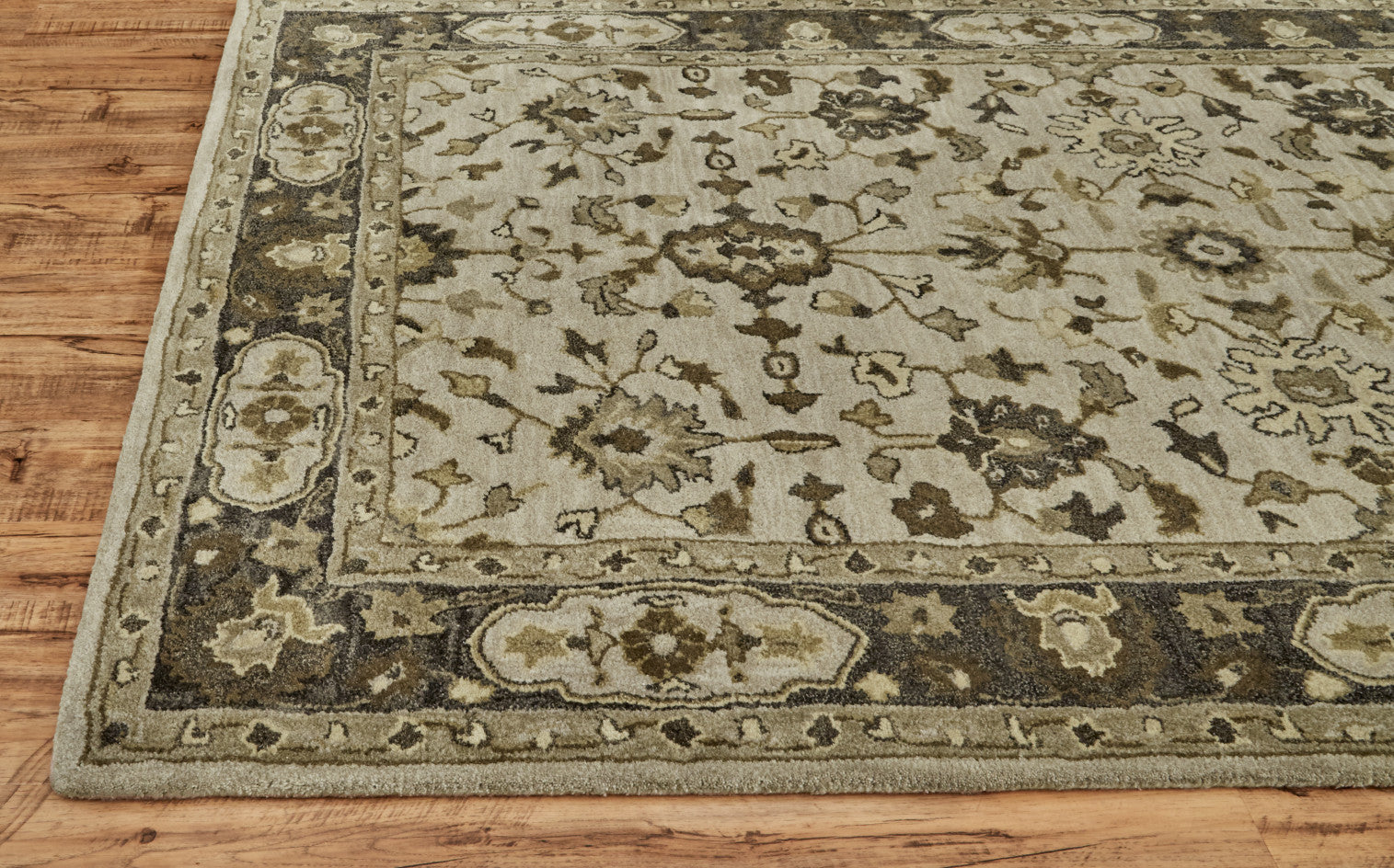 8' Gray Ivory And Taupe Round Wool Floral Tufted Handmade Stain Resistant Area Rug