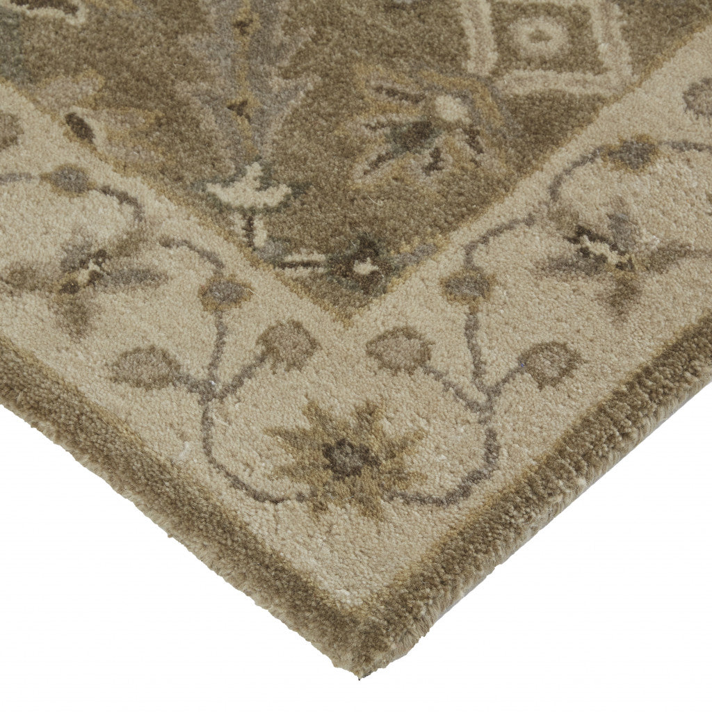 5' X 8' Green Brown And Taupe Wool Paisley Tufted Handmade Stain Resistant Area Rug