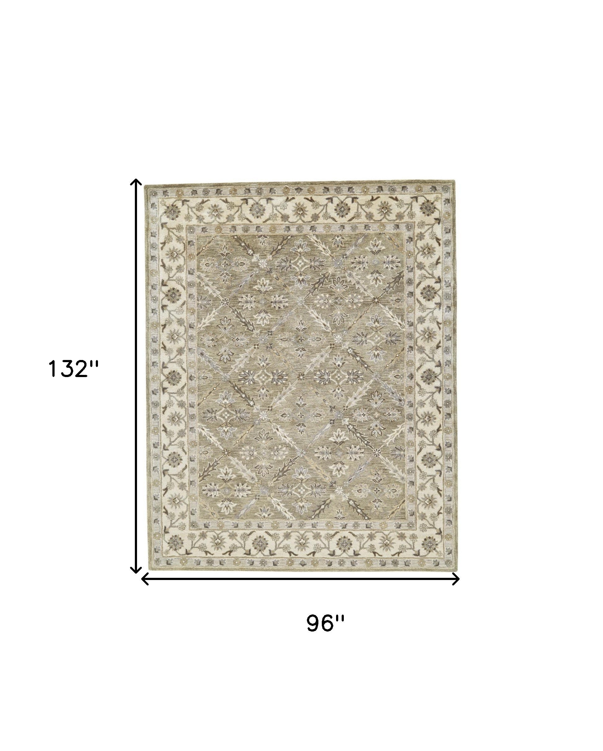 8' X 11' Green Brown And Taupe Wool Paisley Tufted Handmade Stain Resistant Area Rug