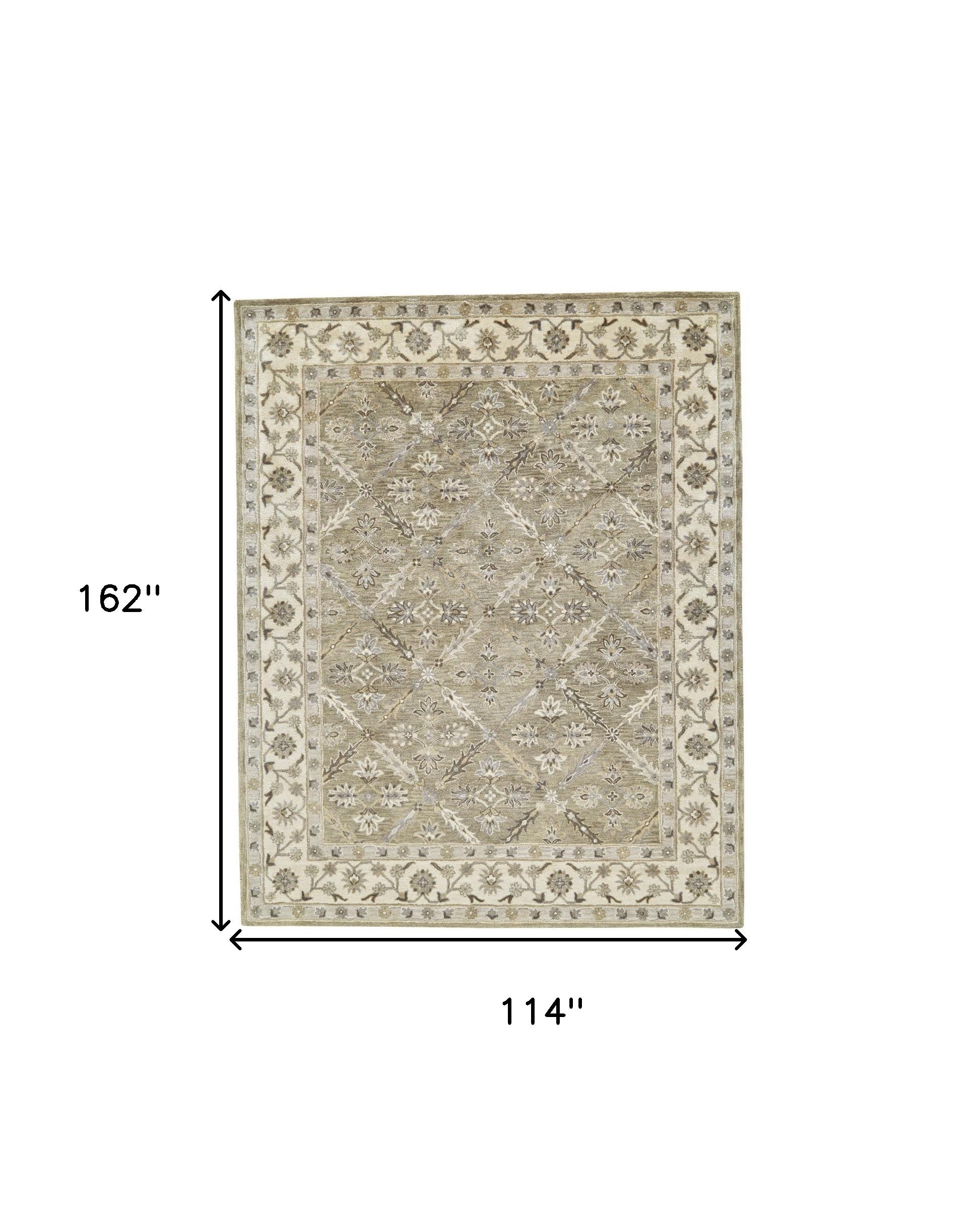 10' X 13' Green Brown And Taupe Wool Paisley Tufted Handmade Stain Resistant Area Rug