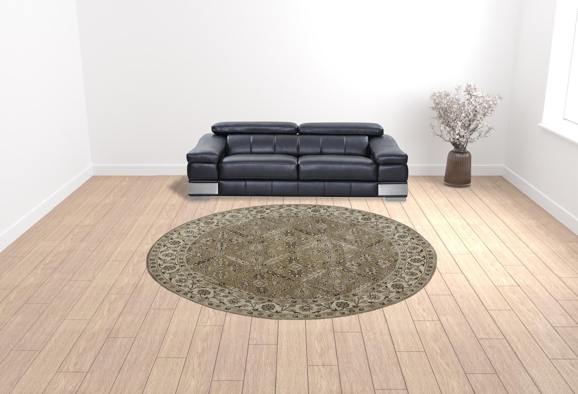 10' Green Brown And Taupe Round Wool Paisley Tufted Handmade Stain Resistant Area Rug