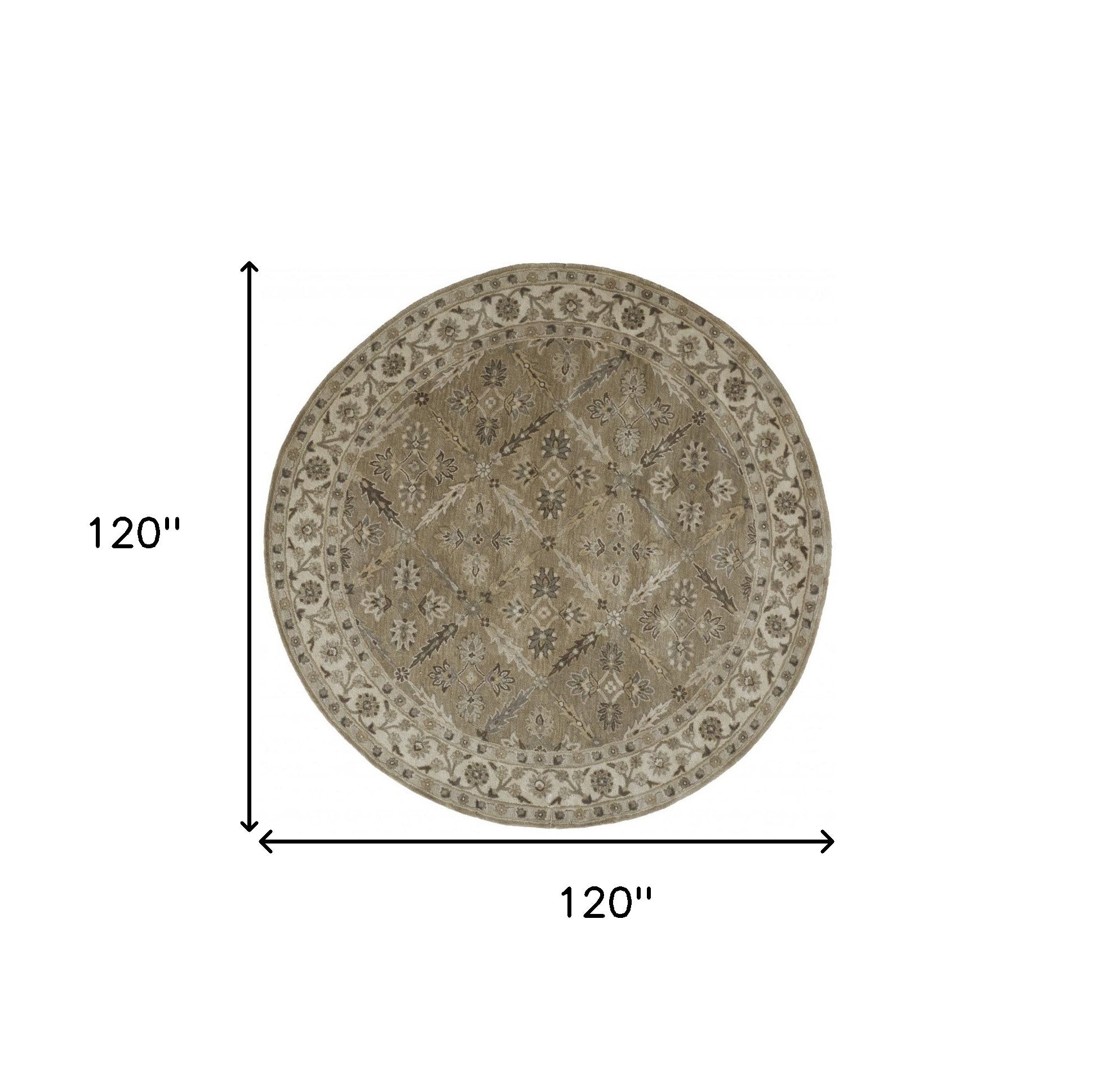 10' Green Brown And Taupe Round Wool Paisley Tufted Handmade Stain Resistant Area Rug