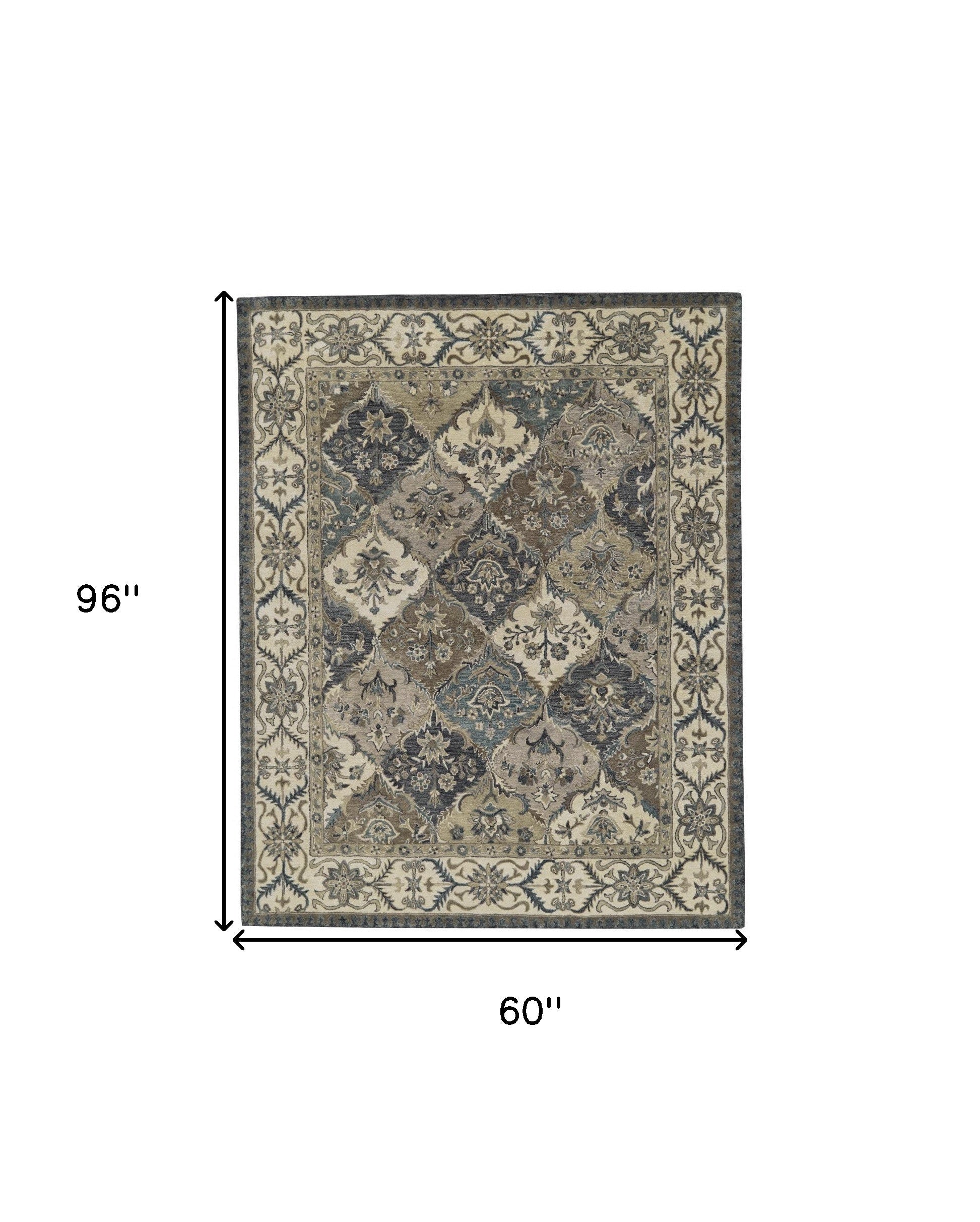 5' X 8' Blue Gray And Taupe Wool Paisley Tufted Handmade Stain Resistant Area Rug