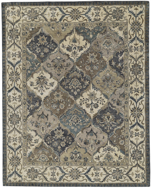 8' X 11' Blue Gray And Taupe Wool Paisley Tufted Handmade Stain Resistant Area Rug