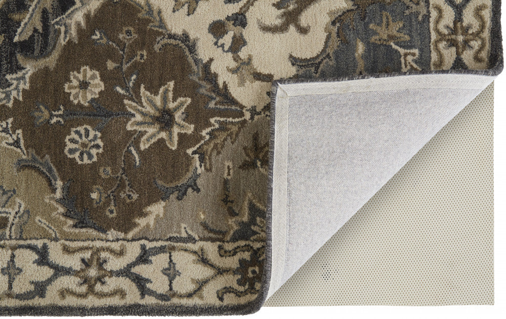 8' X 11' Blue Gray And Taupe Wool Paisley Tufted Handmade Stain Resistant Area Rug