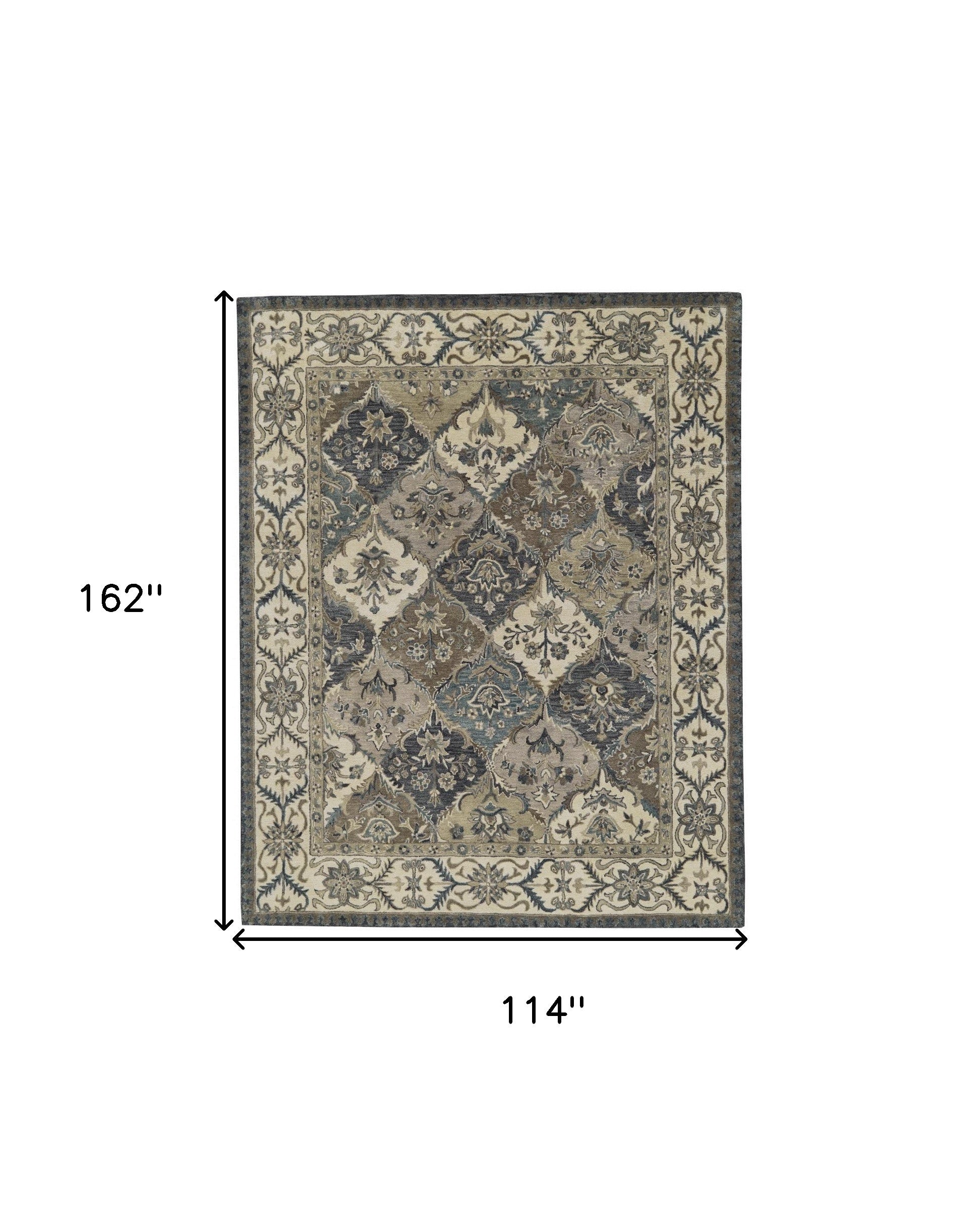 10' X 13' Blue Gray And Taupe Wool Paisley Tufted Handmade Stain Resistant Area Rug