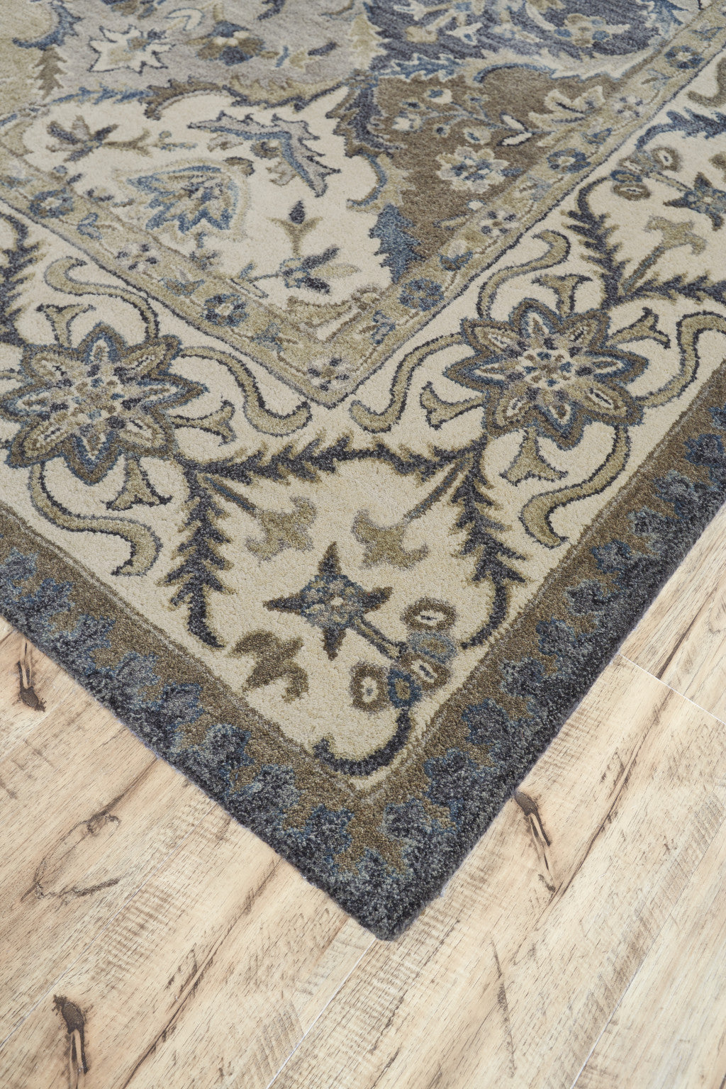 2' X 3' Blue Gray And Taupe Wool Paisley Tufted Handmade Stain Resistant Area Rug