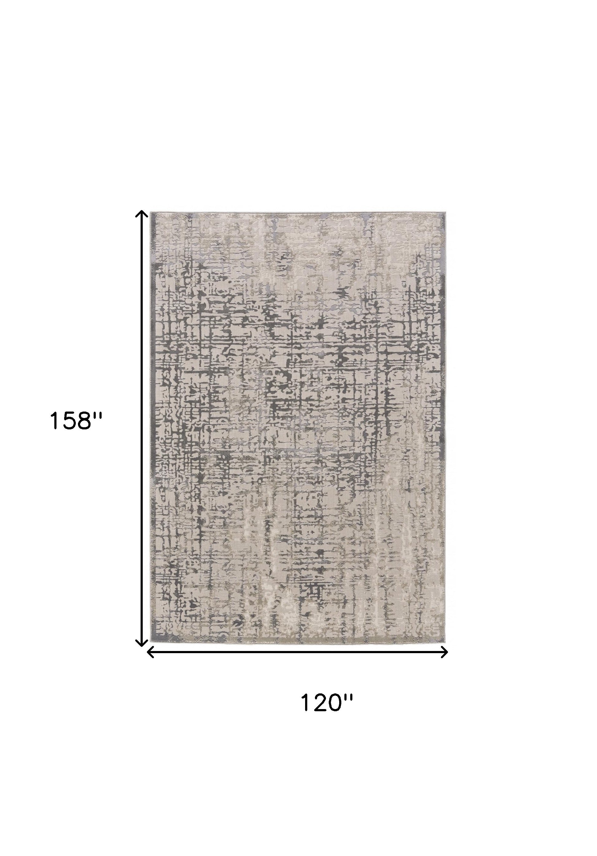 10' X 13' Gray And Ivory Abstract Stain Resistant Area Rug