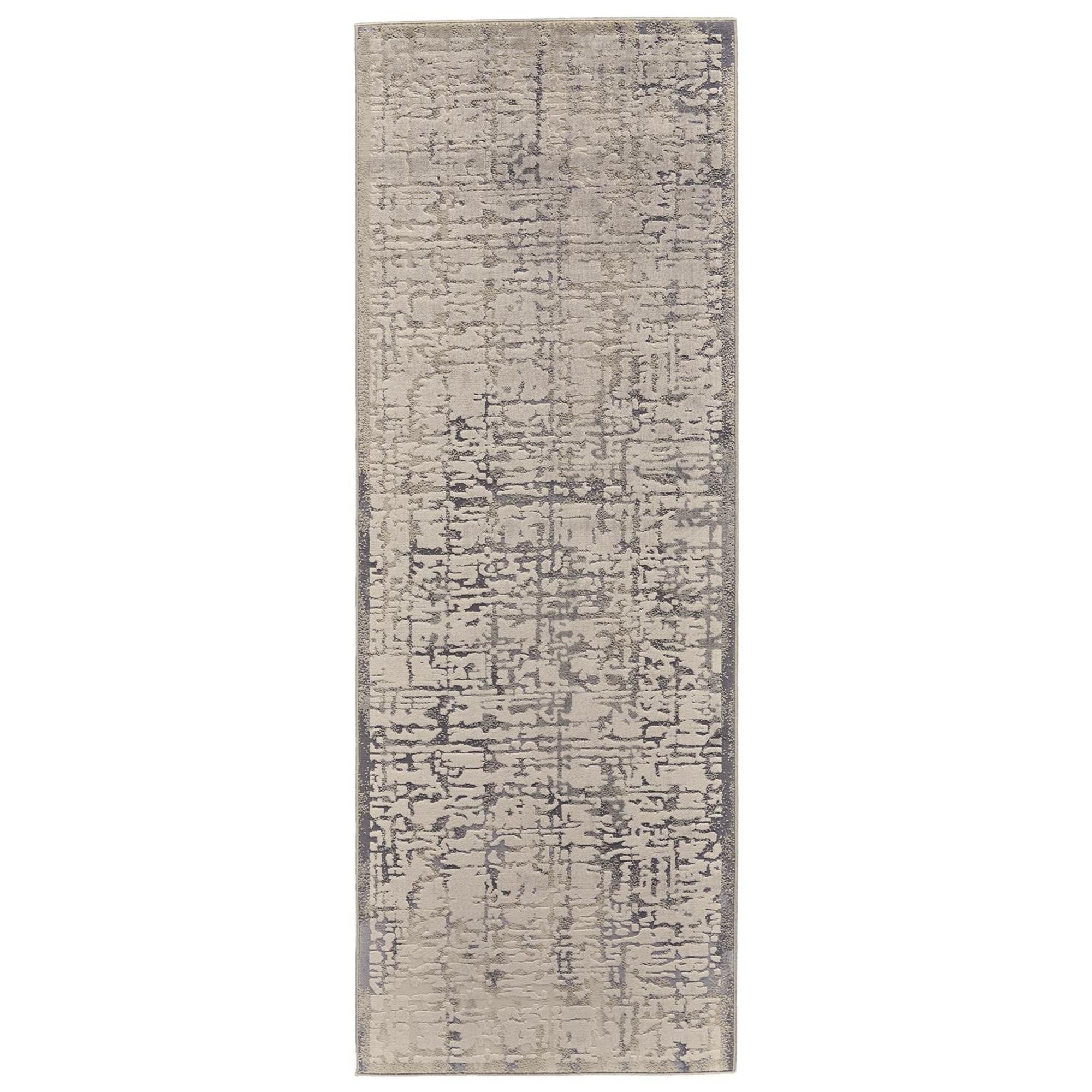 8' Gray and Ivory Abstract Runner Rug