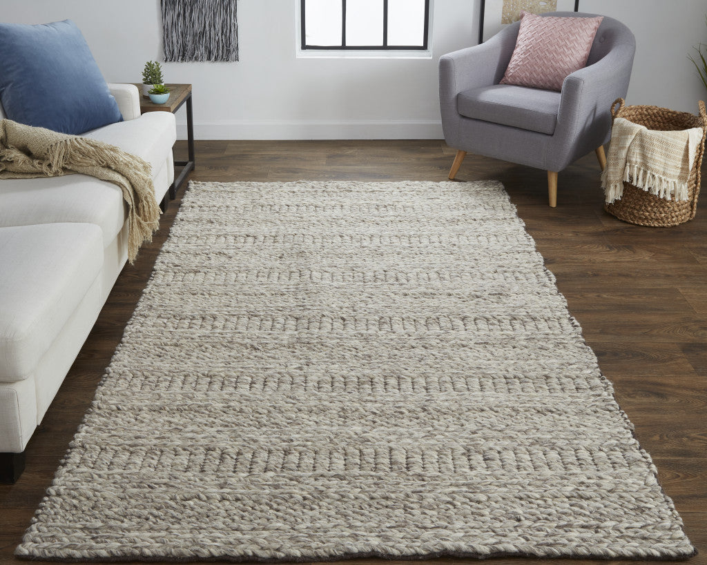 4' X 6' Ivory Gray And Tan Wool Hand Woven Stain Resistant Area Rug