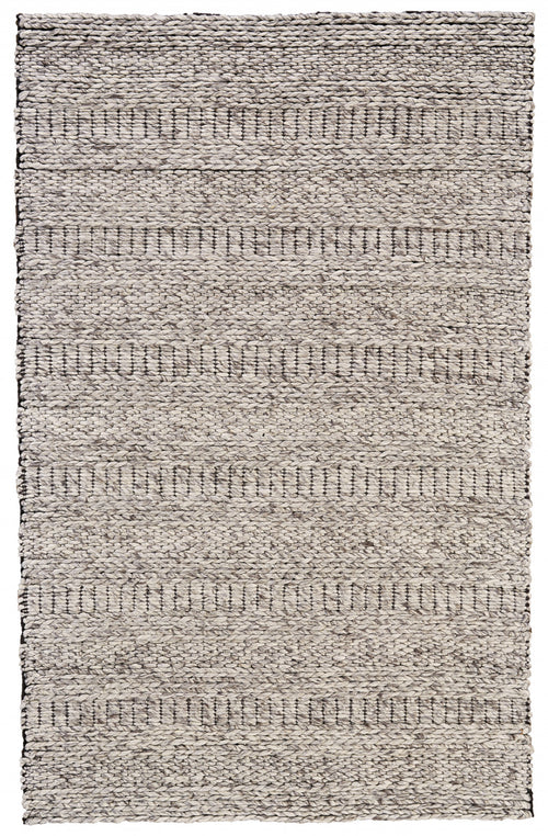 5' X 8' Ivory Gray And Tan Wool Hand Woven Stain Resistant Area Rug