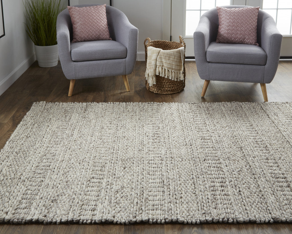 8' X 11' Ivory Gray And Tan Wool Hand Woven Stain Resistant Area Rug