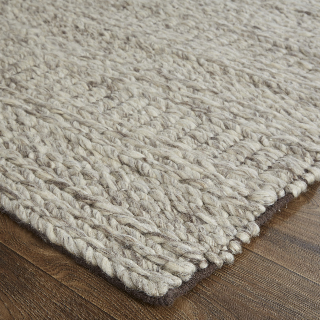 8' X 11' Ivory Gray And Tan Wool Hand Woven Stain Resistant Area Rug