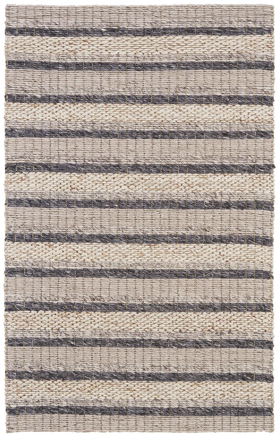 5' X 8' Ivory Tan And Gray Wool Hand Woven Stain Resistant Area Rug