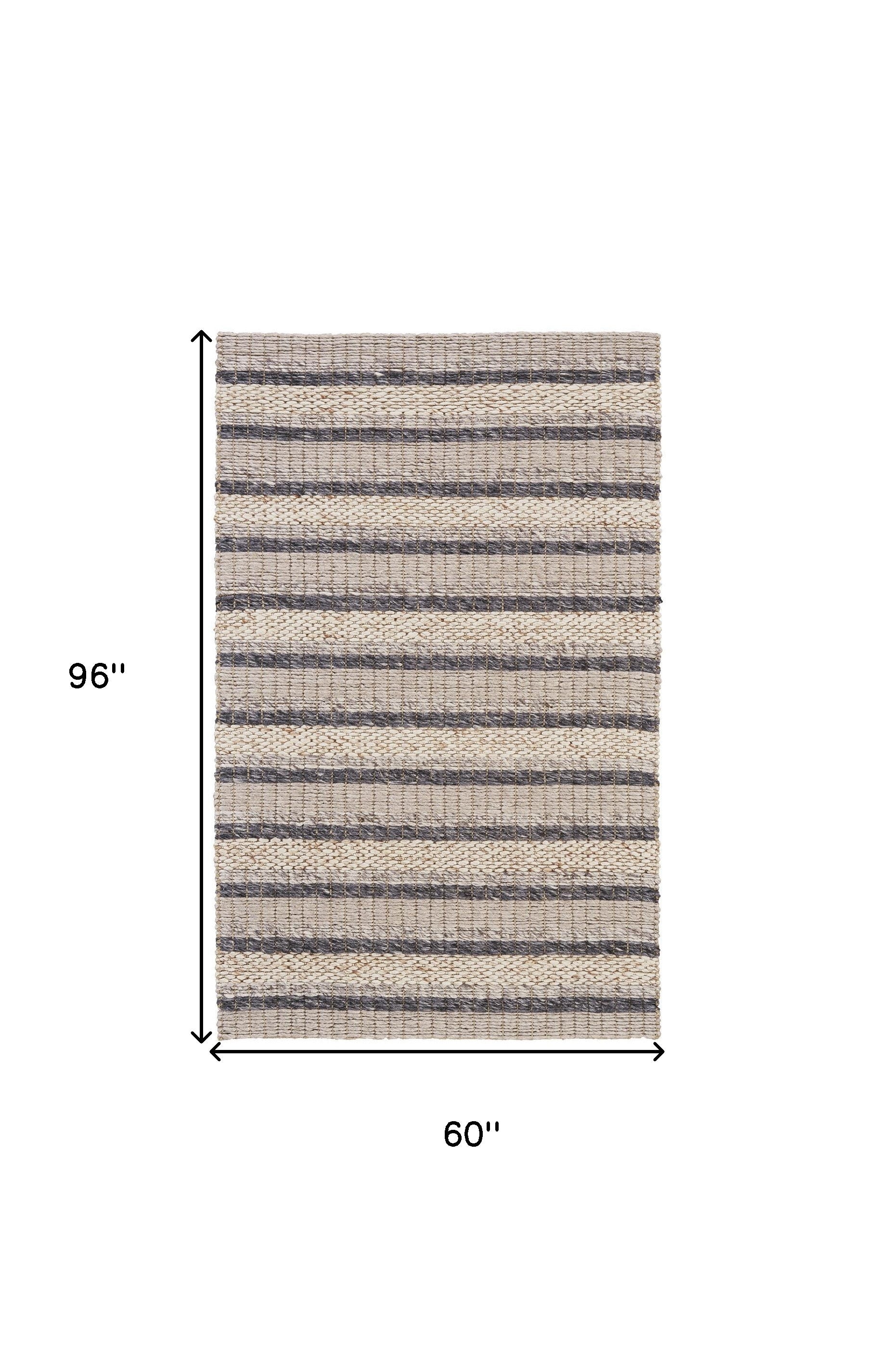 5' X 8' Ivory Tan And Gray Wool Hand Woven Stain Resistant Area Rug