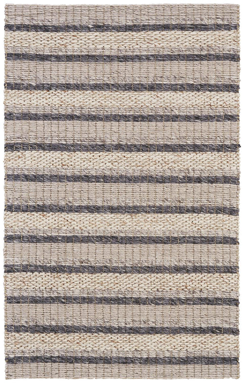 8' X 11' Ivory Tan And Gray Wool Hand Woven Stain Resistant Area Rug