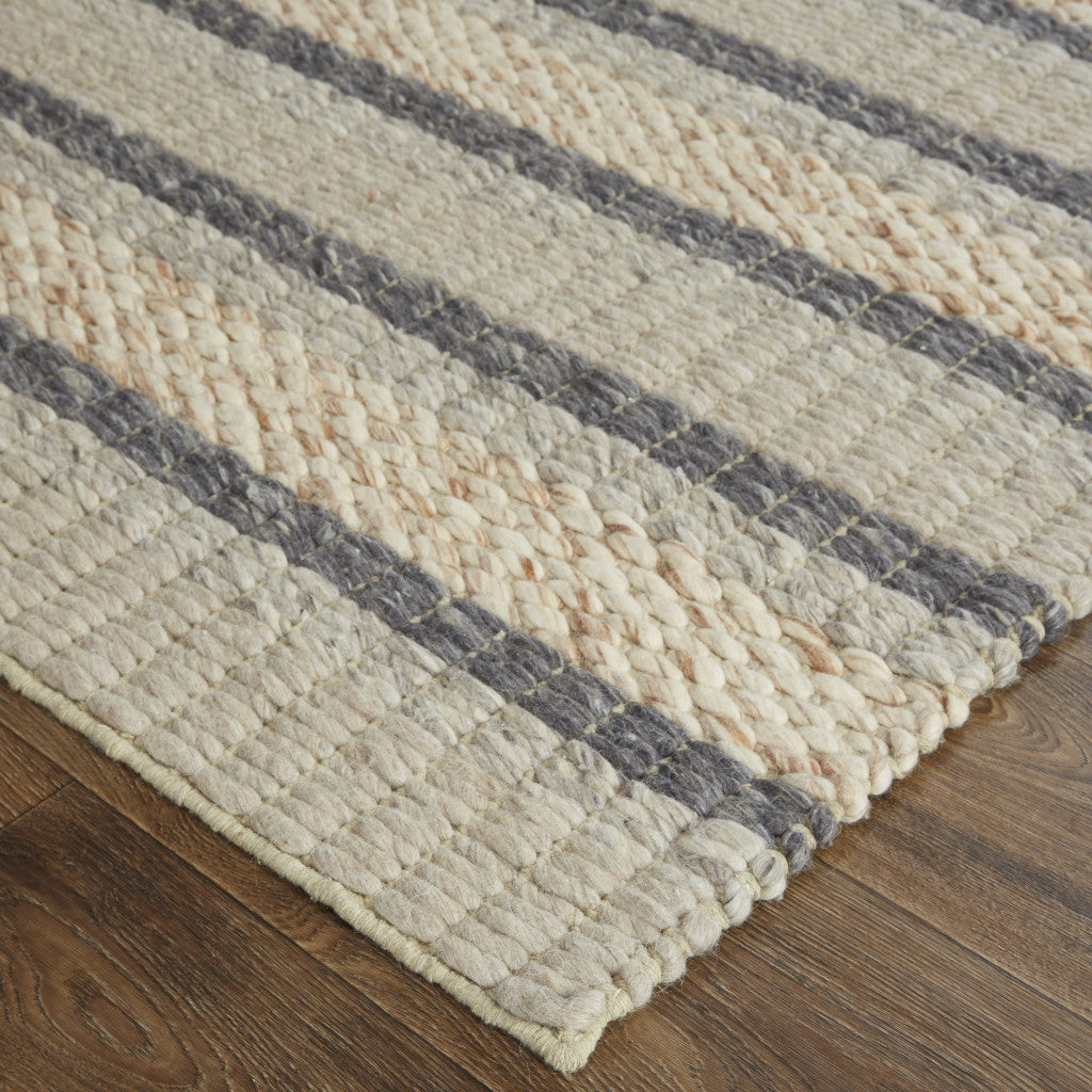 8' X 11' Ivory Tan And Gray Wool Hand Woven Stain Resistant Area Rug