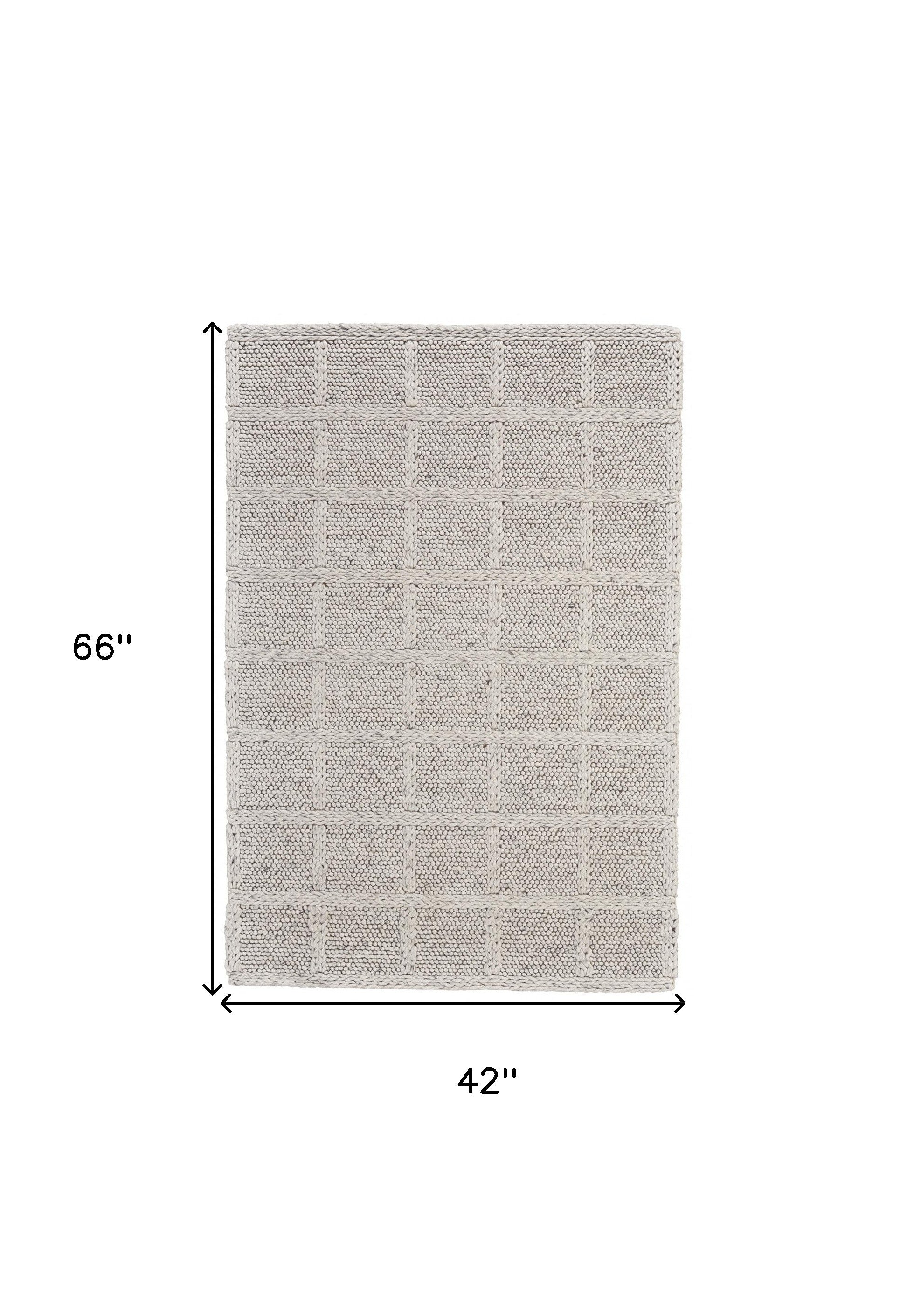 4' X 6' Ivory And Gray Wool Plaid Hand Woven Stain Resistant Area Rug