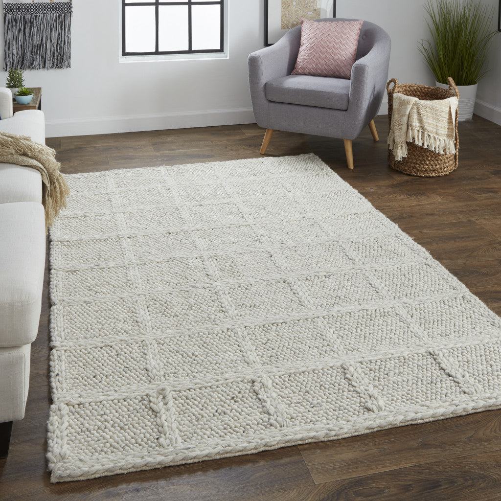 4' X 6' Ivory And Gray Wool Plaid Hand Woven Stain Resistant Area Rug