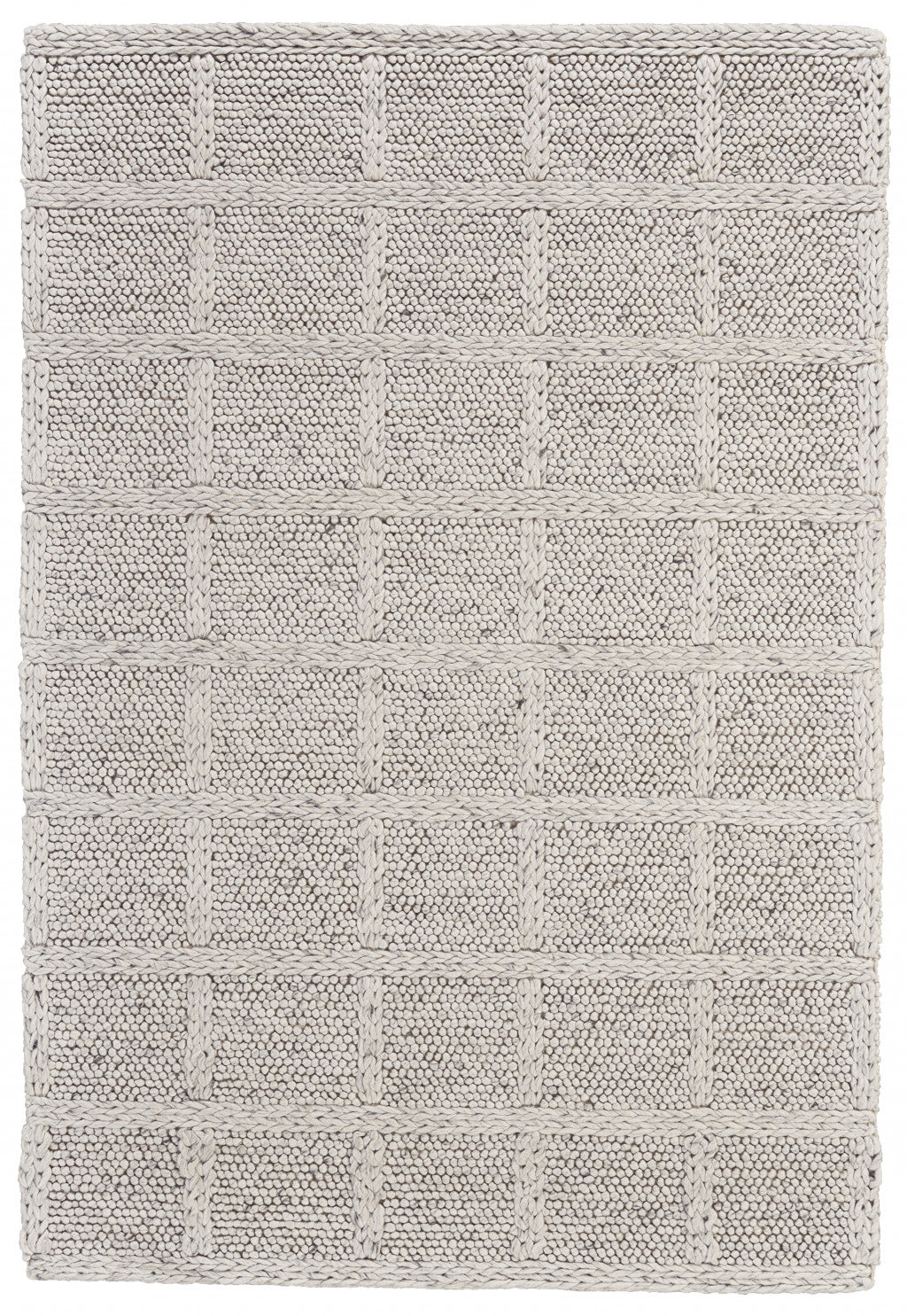 5' X 8' Ivory And Gray Wool Plaid Hand Woven Stain Resistant Area Rug