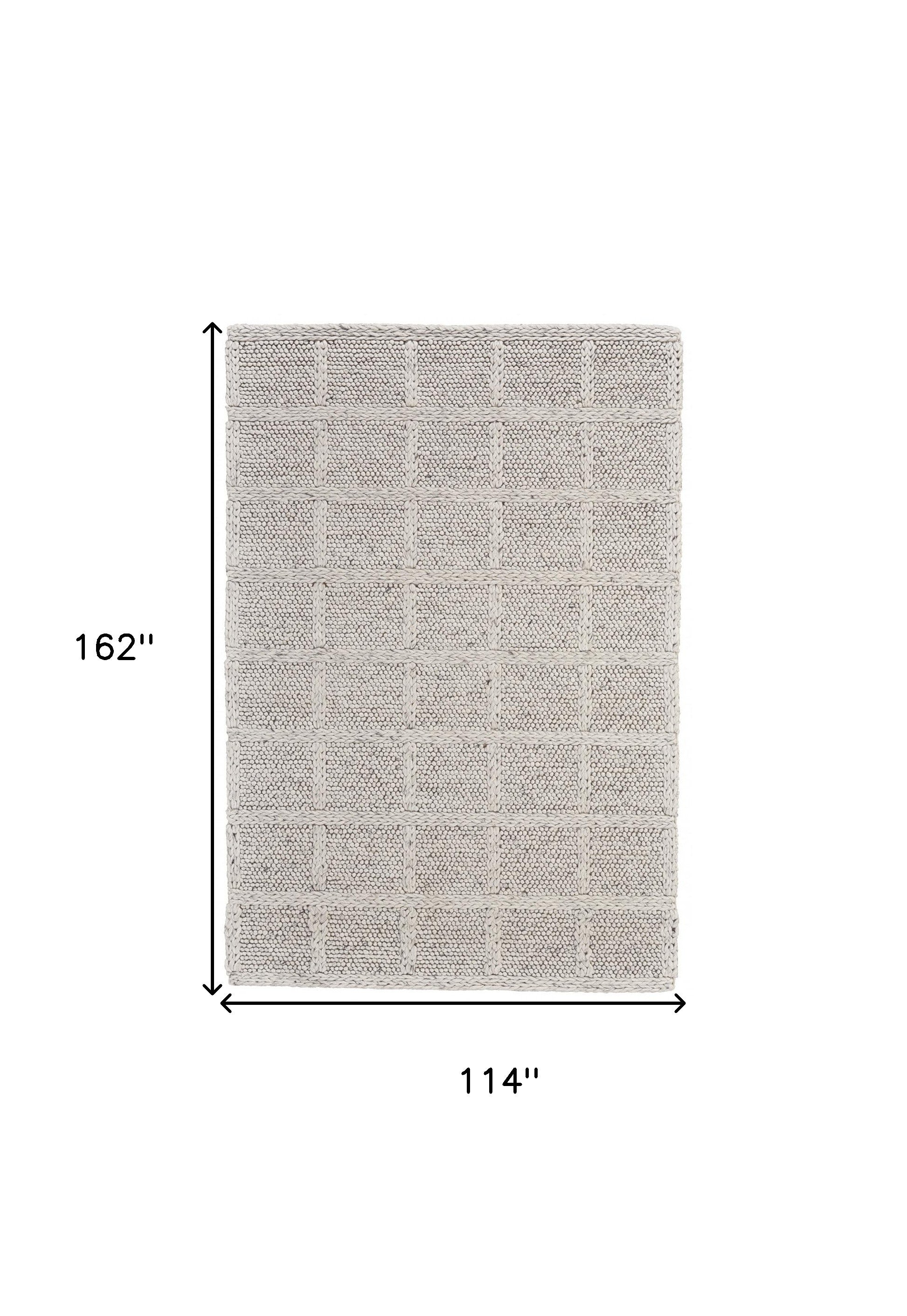 10' X 13' Ivory And Gray Wool Plaid Hand Woven Stain Resistant Area Rug