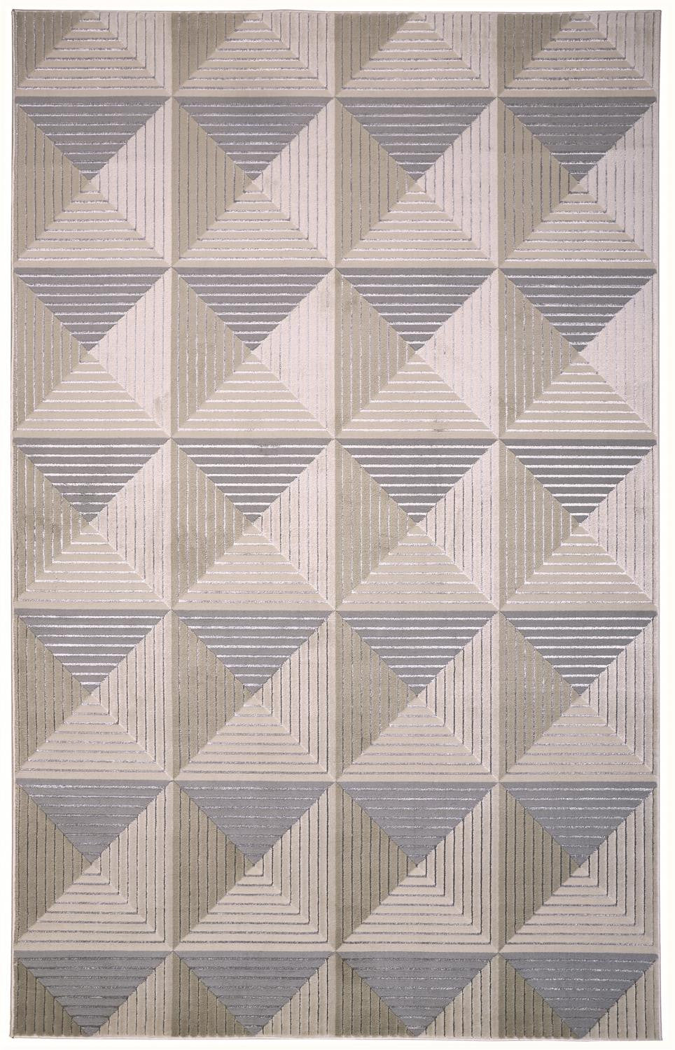 5' X 8' Beige Gray And Ivory Geometric Stain Resistant Area Rug