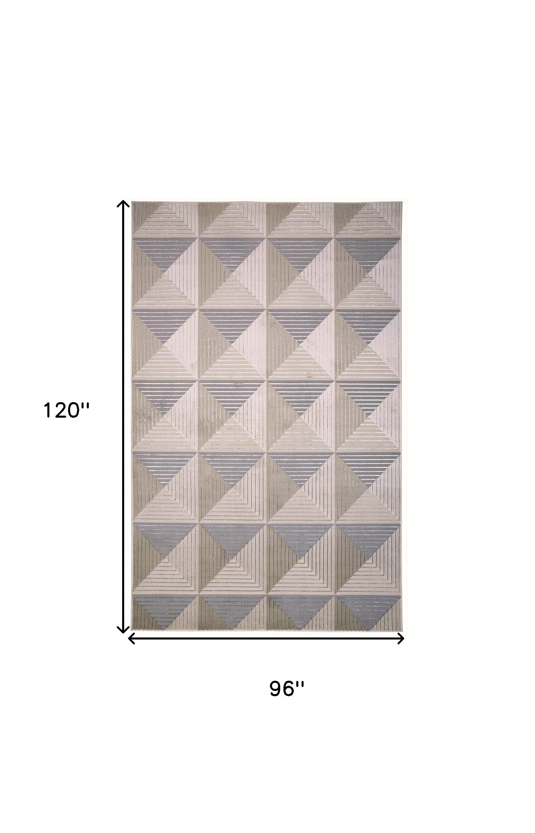 8' X 10' Beige Gray And Ivory Geometric Area Rug